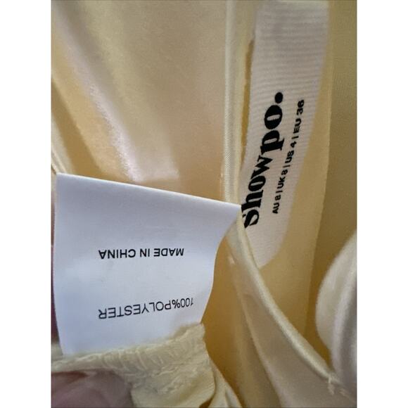 SHOWPO NATALIE MAXI DRESS Satin Scoop Neck Low Tie Back Slip Dress in Lemon Sz 4 - Picture 11 of 11